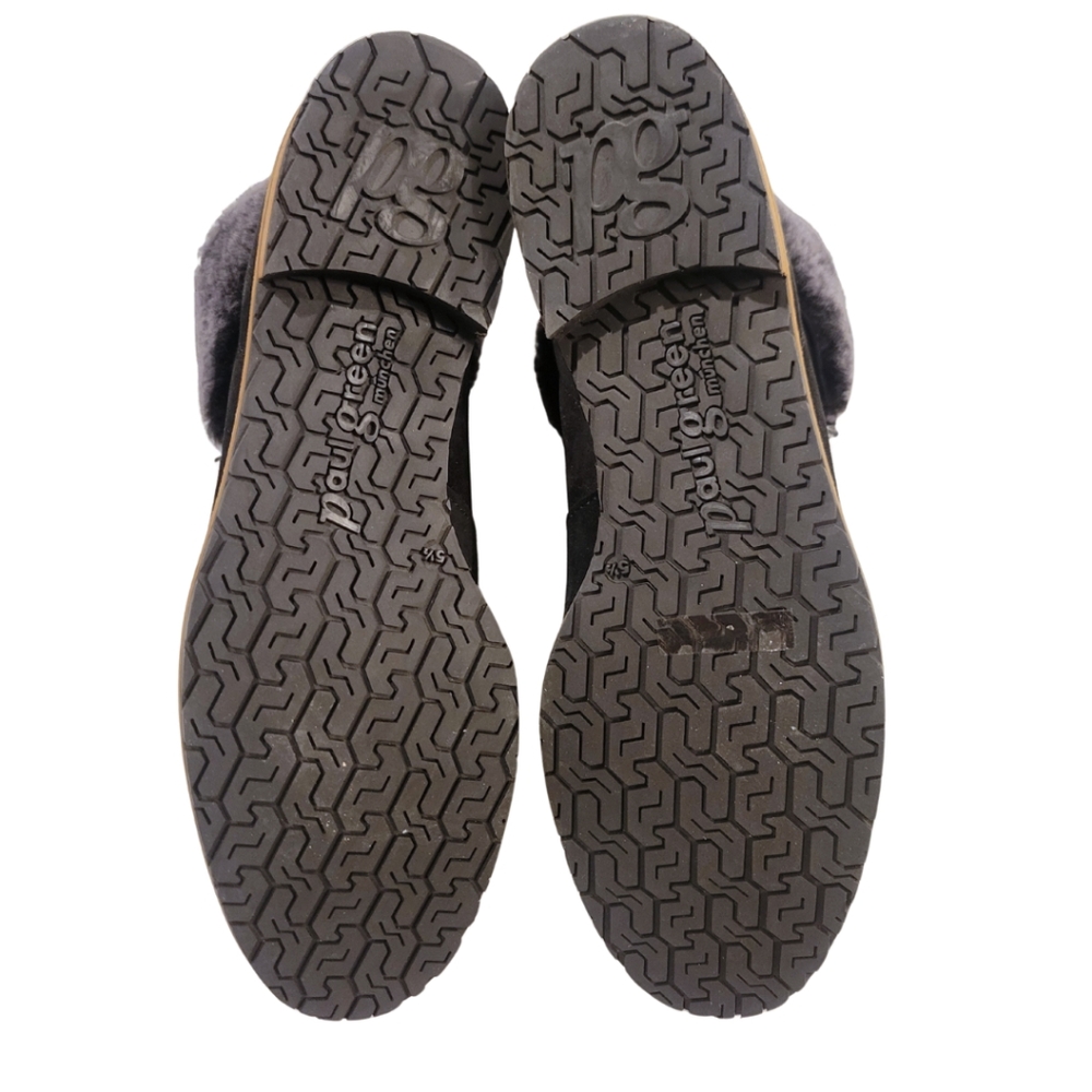 Paul Green Black Suede Lace-Up Ankle Boots with Gray Shearling Cuff - Picture 7 of 13